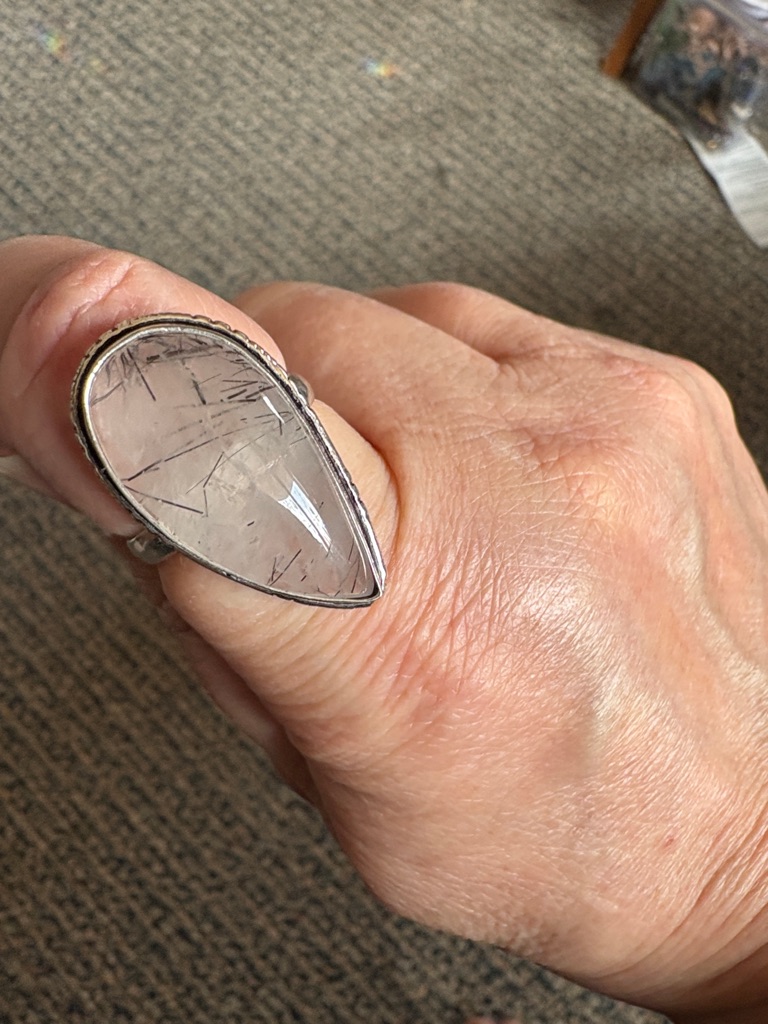 Rutilated Quartz Silver Ring Sz 10.25